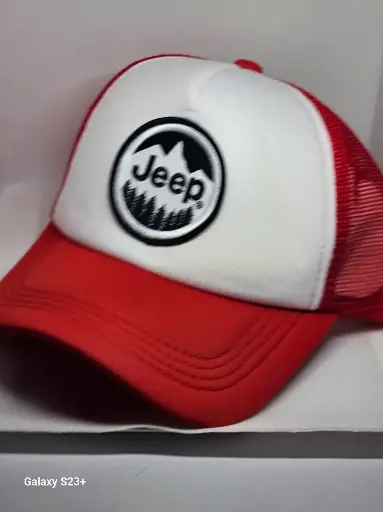 Redink & Co.-Red and White Trucker Hat Jeep Patch